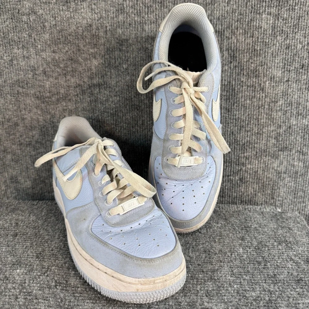 Nike Air Force 1 Low Light Blue Cream Leather Textile Sneakers AF1 Mens 7.5